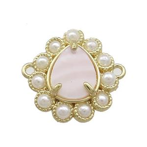 Copper Teardrop Connector Pave Pink Queen Shell Pearlized Resin Gold Plated, approx 16-18mm [GM20994]