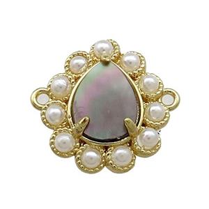 Copper Teardrop Connector Pave Gray Abalone Shell Pearlized Resin Gold Plated, approx 16-18mm [GM20995]