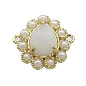 Copper Teardrop Connector Pave White Moonstone Pearlized Resin Gold Plated, approx 16-18mm [GM20996]