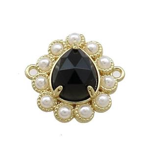 Copper Teardrop Connector Pave Onyx Pearlized Resin Gold Plated, approx 16-18mm [GM20999]