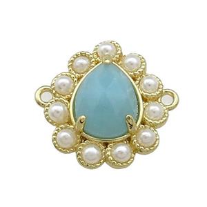 Copper Teardrop Connector Pave Blue Amazonite Pearlized Resin Gold Plated, approx 16-18mm [GM21006]