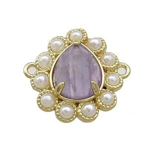 Copper Teardrop Connector Pave Amethyst Pearlized Resin Gold Plated, approx 16-18mm [GM21007]