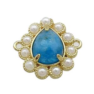 Copper Teardrop Connector Pave Blue Apatite Pearlized Resin Gold Plated, approx 16-18mm [GM21008]
