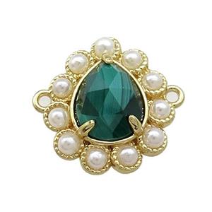 Copper Teardrop Connector Pave Malachite Pearlized Resin Gold Plated, approx 16-18mm [GM21009]