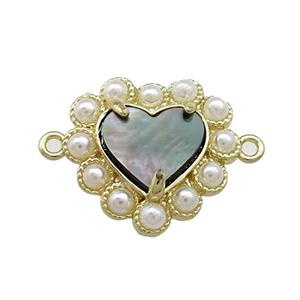 Copper Heart Connector Pave Gray Abalone Shell Pearlized Resin Gold Plated, approx 18mm [GM21040]