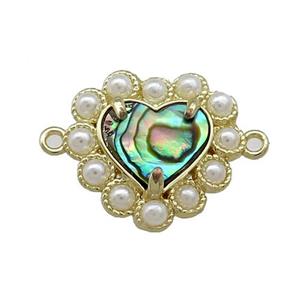 Copper Heart Connector Pave Abalone Shell Pearlized Resin Gold Plated, approx 18mm [GM21041]