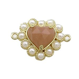 Copper Heart Connector Pave Peach Sunstone Pearlized Resin Gold Plated, approx 18mm [GM21043]
