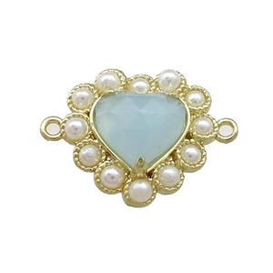 Copper Heart Connector Pave Amazonite Pearlized Resin Gold Plated, approx 18mm [GM21044]