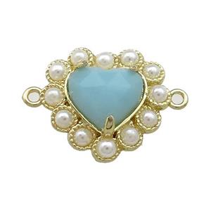 Copper Heart Connector Pave Blue Amazonite Pearlized Resin Gold Plated, approx 18mm [GM21045]