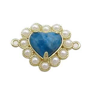 Copper Heart Connector Pave Blue Apatite Pearlized Resin Gold Plated, approx 18mm [GM21049]