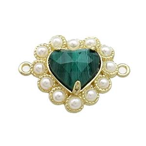 Copper Heart Connector Pave Malachite Pearlized Resin Gold Plated, approx 18mm [GM21050]