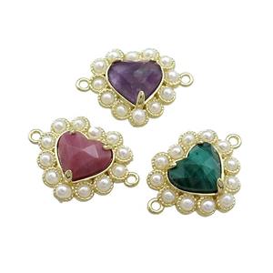 Copper Heart Connector Pave Gemstone Pearlized Resin Mixed Gold Plated, approx 18mm [GM21051]