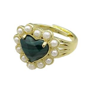 Copper Heart Rings Pave Malachite Pearlized Resin Adjustable Gold Plated, approx 18mm, 18mm dia [GM21060]