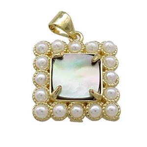 Copper Square Pendant Pave Gray Abalone Shell Pearlized Resin Gold Plated, approx 17x17mm [GM21073]