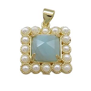 Copper Square Pendant Pave Blue Amazonite Pearlized Resin Gold Plated, approx 17x17mm [GM21077]