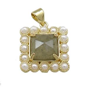 Copper Square Pendant Pave Labradorite Pearlized Resin Gold Plated, approx 17x17mm [GM21079]