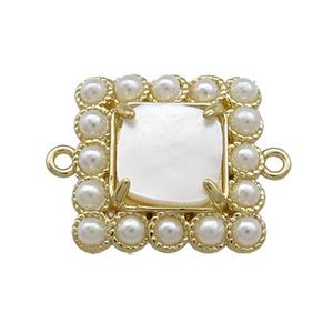 Copper Square Connector Pave White Shell Pearlized Resin Gold Plated, approx 17x17mm [GM21083]