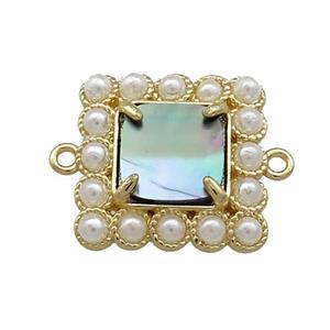 Copper Square Connector Pave Gray Abalone Shell Pearlized Resin Gold Plated, approx 17x17mm [GM21085]