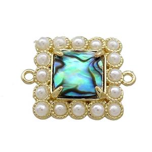 Copper Square Connector Pave Abalone Shell Pearlized Resin Gold Plated, approx 17x17mm [GM21086]