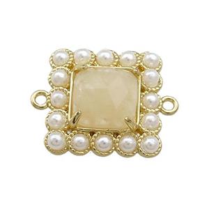 Copper Square Connector Pave Citrine Pearlized Resin Gold Plated, approx 17x17mm [GM21090]