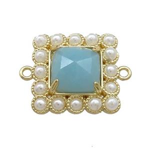 Copper Square Connector Pave Amazonite Pearlized Resin Gold Plated, approx 17x17mm [GM21093]