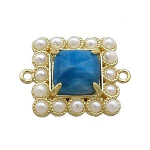 Copper Square Connector Pave Apatite Pearlized Resin Gold Plated, approx 17x17mm [GM21095]