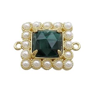 Copper Square Connector Pave Malachite Pearlized Resin Gold Plated, approx 17x17mm [GM21096]