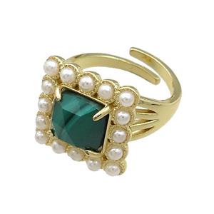 Copper Rings Pave Malachite Pearlized Resin Adjustable Square Gold Plated, approx 17x17mm, 18mm dia [GM21111]