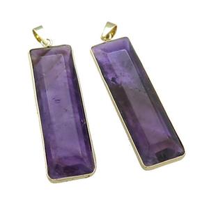 Natural Purple Amethyst Rectangle Pendant Gold Plated, approx 14-44mm [GM21124]