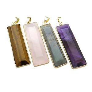 Natural Gemstone Rectangle Pendant Gold Plated Mixed, approx 14-44mm [GM21125]