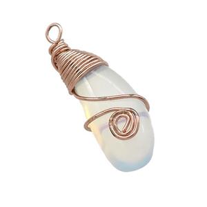White Opalite Teardrop Pendant Copper Wire Wrapped Rose Gold, approx 10-27mm [GM21127]