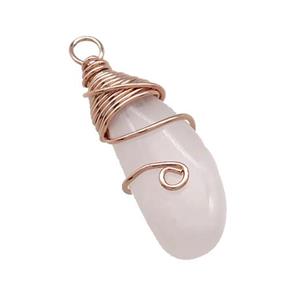 Natural Pink Rose Quartz Teardrop Pendant Copper Wire Wrapped Rose Gold, approx 10-27mm [GM21128]