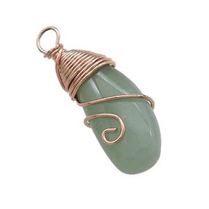 Natural Green Aventurine Teardrop Pendant Copper Wire Wrapped Rose Gold, approx 10-27mm [GM21129]