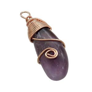 Natural Purple Amethyst Teardrop Pendant Copper Wire Wrapped Rose Gold, approx 10-27mm [GM21130]