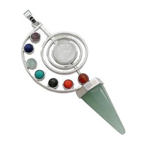 Alloy Chakra Pendant Pave Gemstone Green Aventurine Platinum Plated, approx 30-65mm [GM21138]