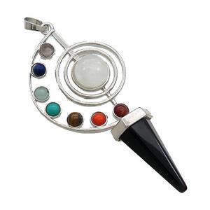 Alloy Chakra Pendant Pave Gemstone Black Onyx Agate Platinum Plated, approx 30-65mm [GM21139]