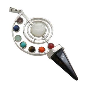 Alloy Chakra Pendant Pave Gemstone Black Obsidian Agate Platinum Plated, approx 30-65mm [GM21140]