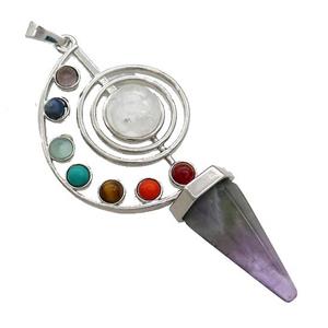 Alloy Chakra Pendant Pave Gemstone Purple Amethyst Platinum Plated, approx 30-65mm [GM21141]
