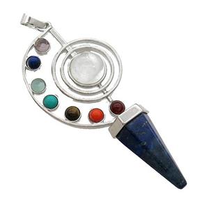 Alloy Chakra Pendant Pave Gemstone Lapis Lazuli Platinum Plated, approx 30-65mm [GM21142]