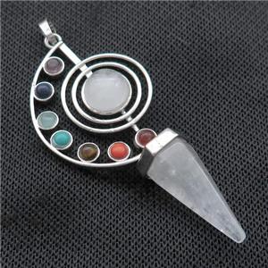 Alloy Chakra Pendant Pave Gemstone Clear Quartz Platinum Plated, approx 30-65mm [GM21143]