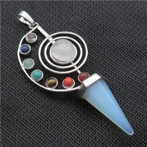 Alloy Chakra Pendant Pave Gemstone White Opalite Platinum Plated, approx 30-65mm [GM21144]