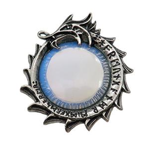 Alloy Dragon Charms Pendant Pave Opalite Antique Silver, approx 40mm [GM21147]
