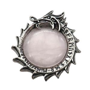 Alloy Dragon Charms Pendant Pave Pink Rose Quartz Antique Silver, approx 40mm [GM21148]