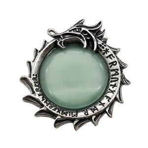 Alloy Dragon Charms Pendant Pave Green Aventurine Antique Silver, approx 40mm [GM21150]