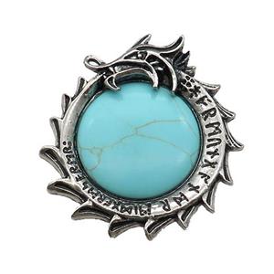 Alloy Dragon Charms Pendant Pave Blue Synthetic Turquoise Antique Silver, approx 40mm [GM21151]