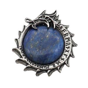 Alloy Dragon Charms Pendant Pave Lapis Lazuli Antique Silver, approx 40mm [GM21152]