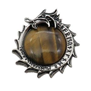Alloy Dragon Charms Pendant Pave Tiger Eye Stone Antique Silver, approx 40mm [GM21153]
