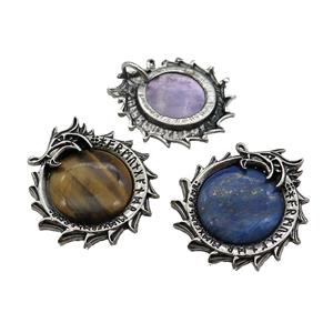 Alloy Dragon Charms Pendant Pave Gemstone Antique Silver Mixed, approx 40mm [GM21155]