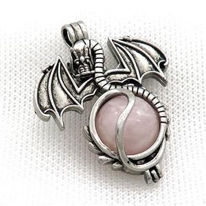 Alloy Dragon Charms Pendant Pave Pink Rose Quartz Antique Silver, approx 16mm, 36-50mm [GM21157]
