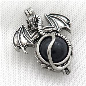 Alloy Dragon Charms Pendant Pave Blue Sandstone Antique Silver, approx 16mm, 36-50mm [GM21161]